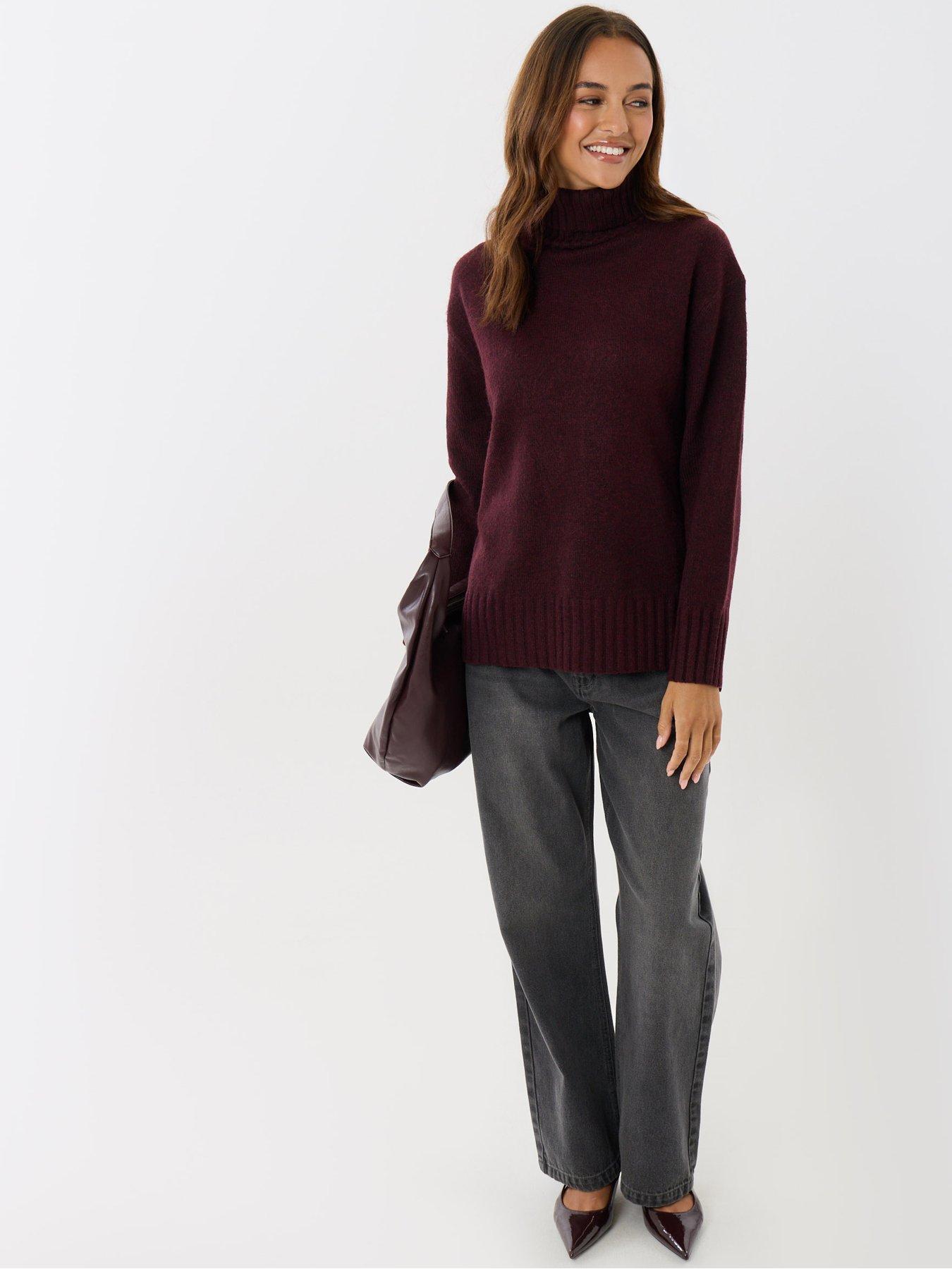 Image 3 of 5 of Threadbare Oversized Roll Neck Jumper In Plum