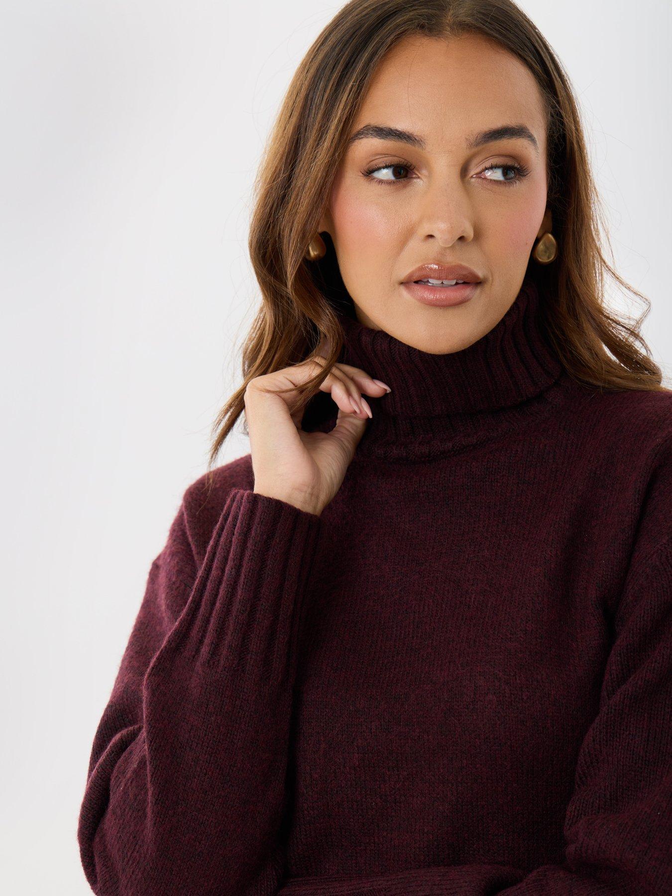 Image 4 of 5 of Threadbare Oversized Roll Neck Jumper In Plum