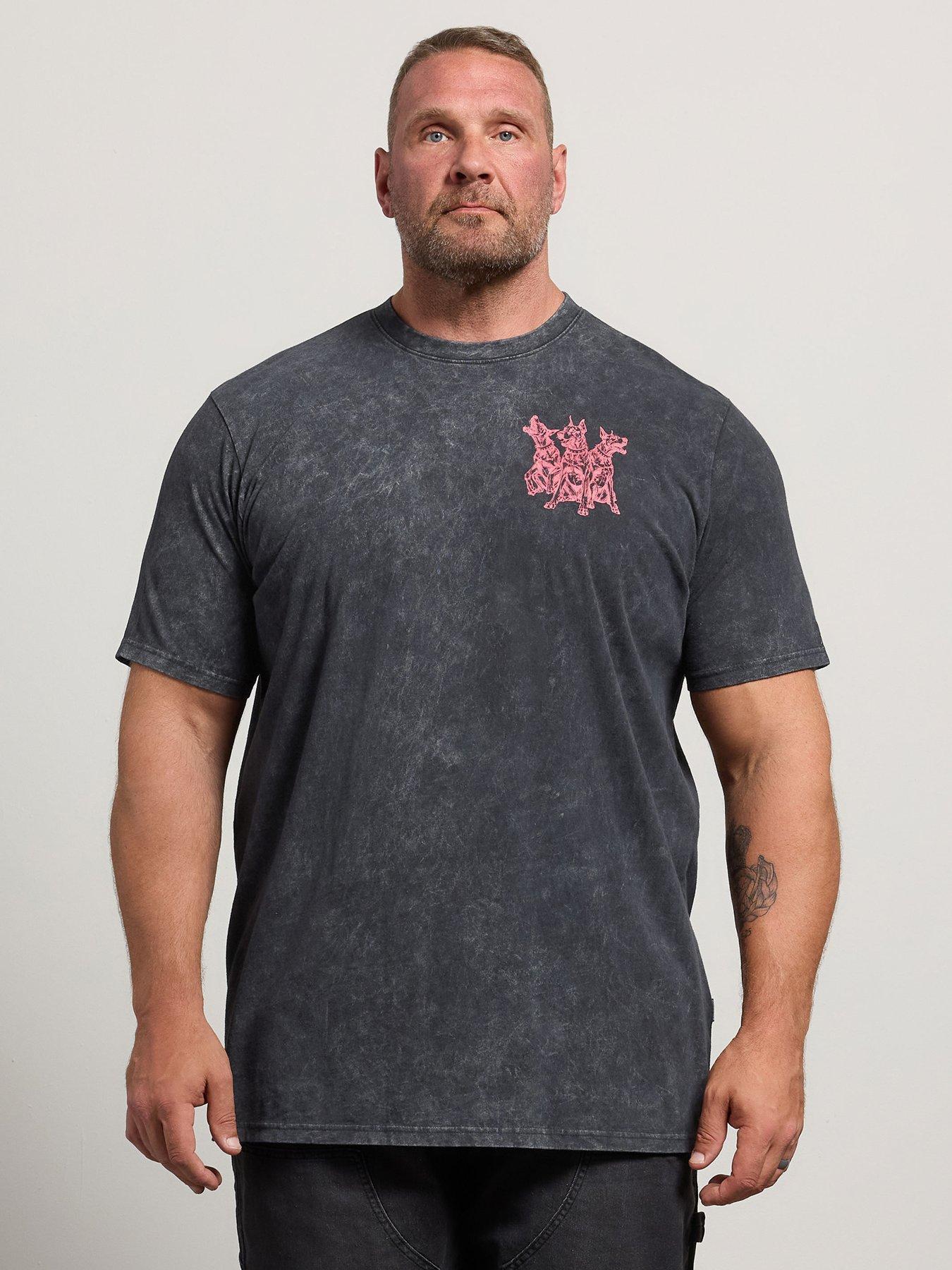Image 1 of 4 of BadRhino Mens Extra Long Acid Wash Graphic T-Shirt - Grey