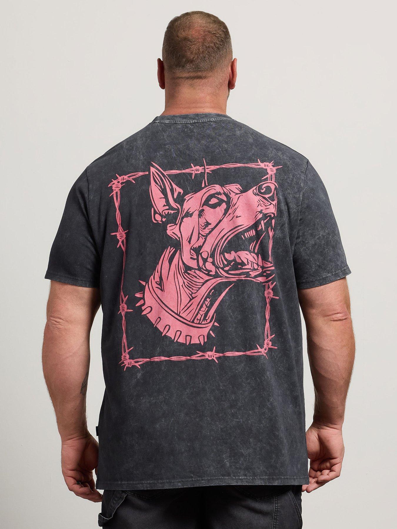 Image 2 of 4 of BadRhino Mens Extra Long Acid Wash Graphic T-Shirt - Grey