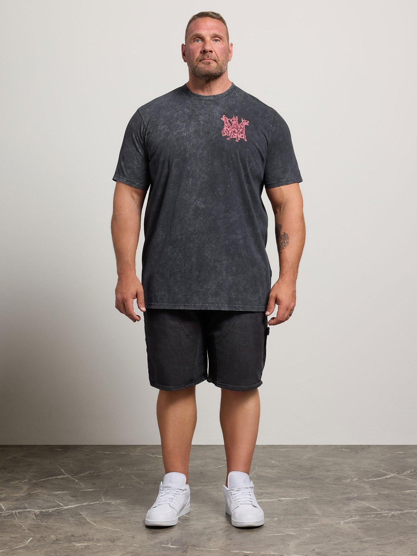 Image 3 of 4 of BadRhino Mens Extra Long Acid Wash Graphic T-Shirt - Grey