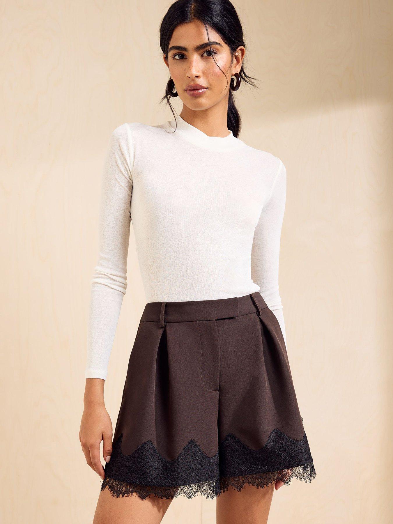 Image 1 of 3 of Friends Like These Chocolate Brown Lace Trim Short