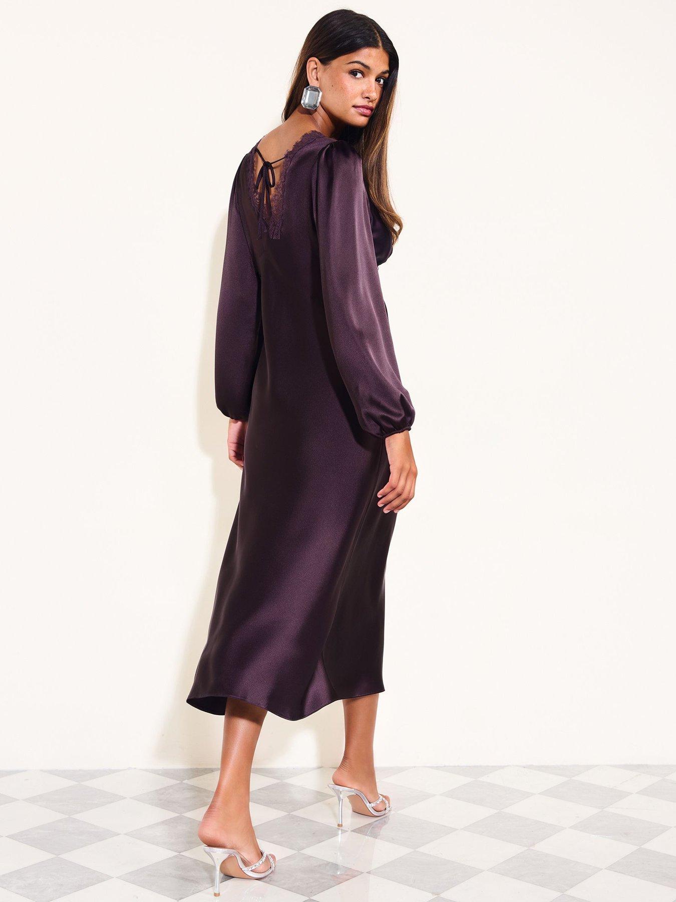 Image 2 of 4 of Friends Like These Aubergine Purple Lace Insert Satin Midi Dress