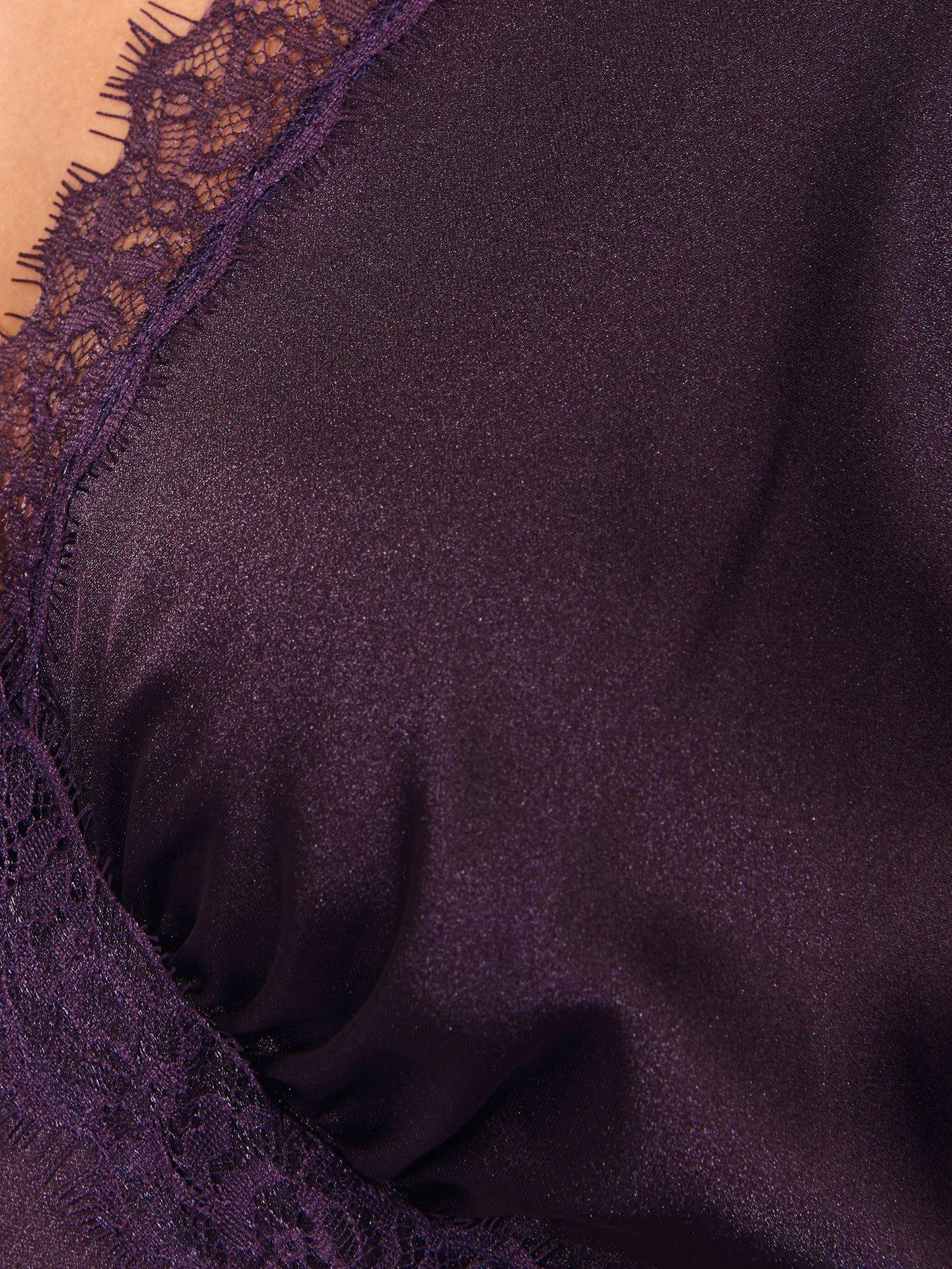 Image 4 of 4 of Friends Like These Aubergine Purple Lace Insert Satin Midi Dress