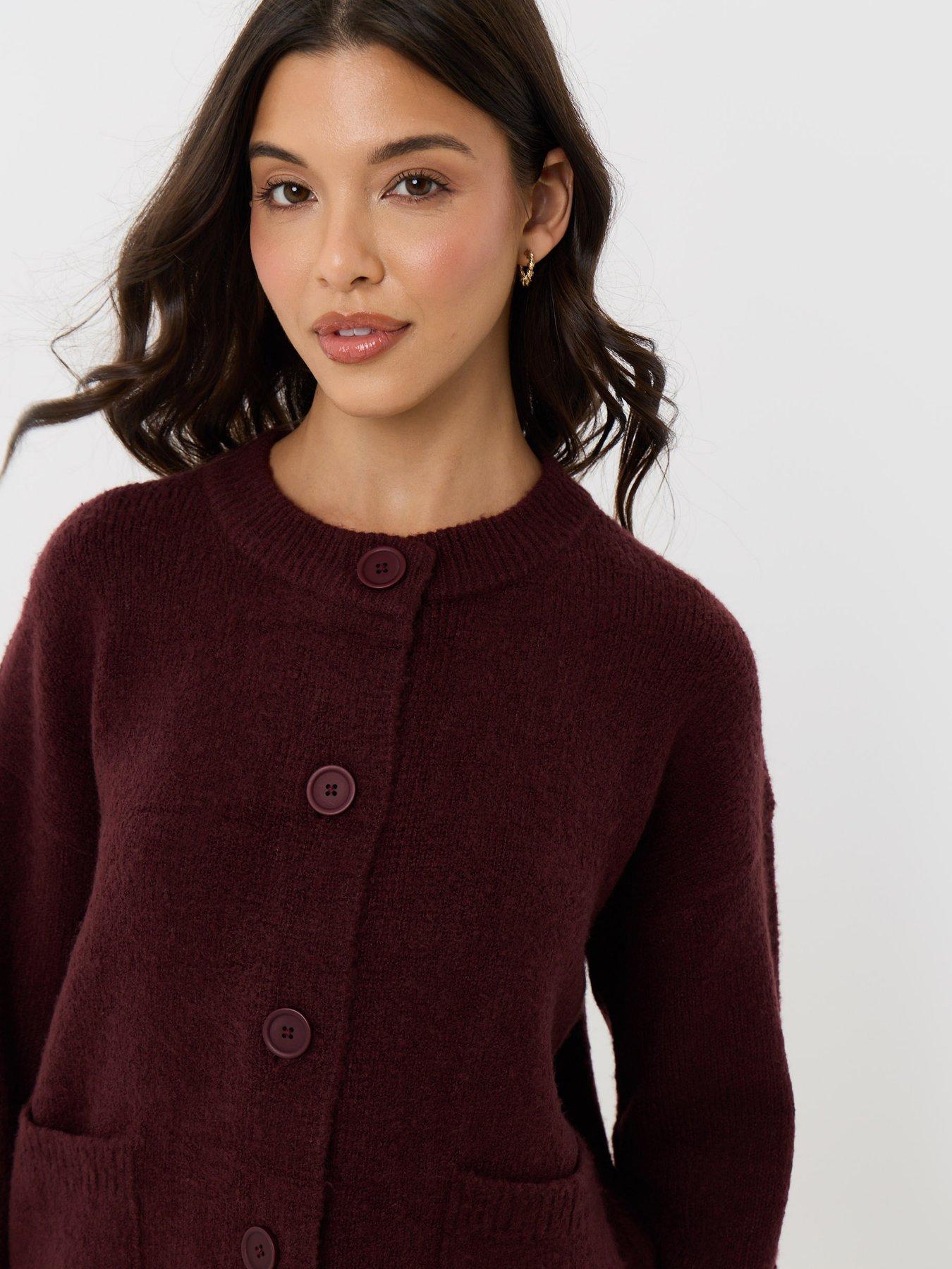 Image 3 of 4 of Threadbare Womens Pocket Detail Crew Neck Cardigan - Purple