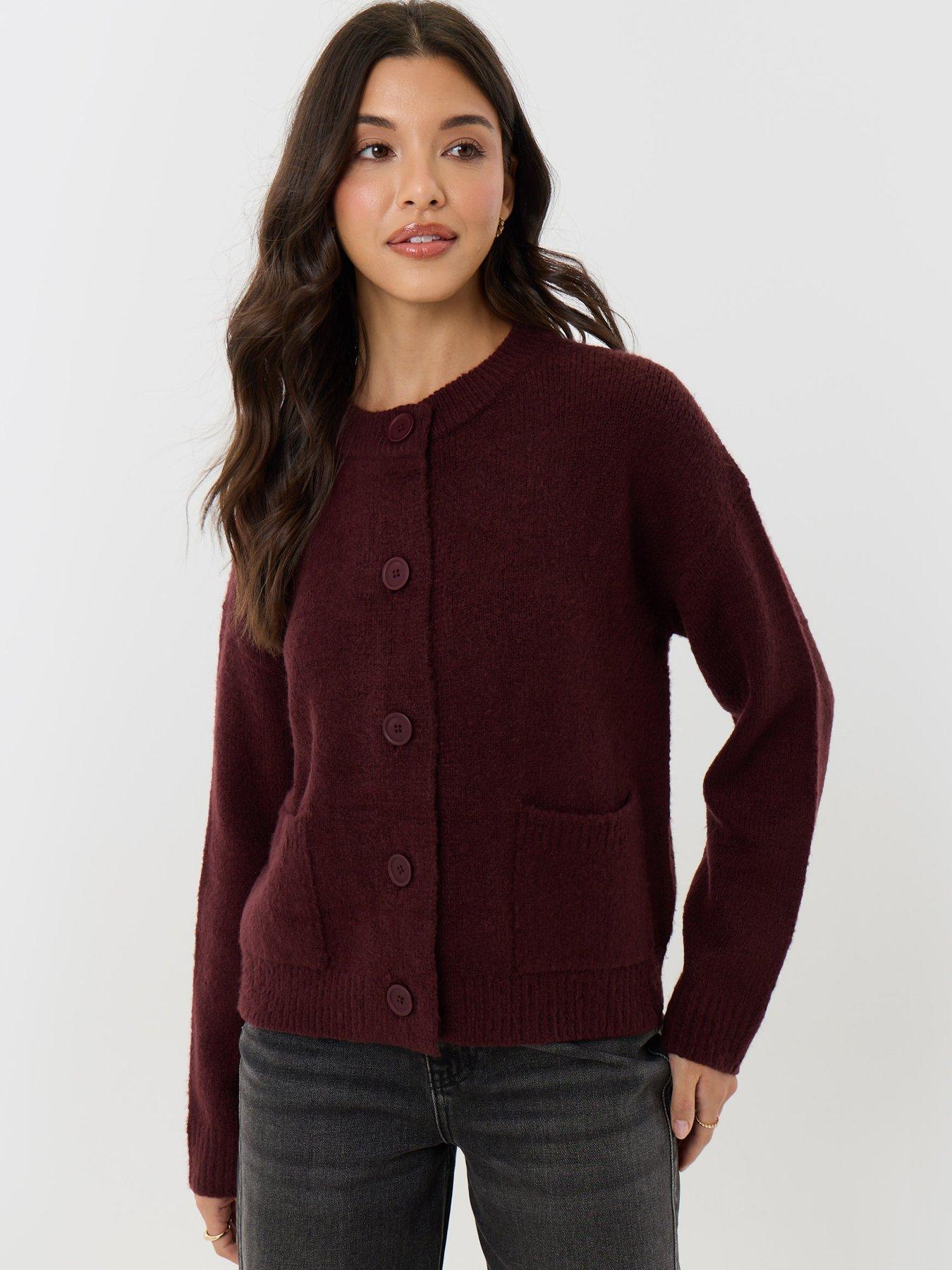 Image 4 of 4 of Threadbare Womens Pocket Detail Crew Neck Cardigan - Purple