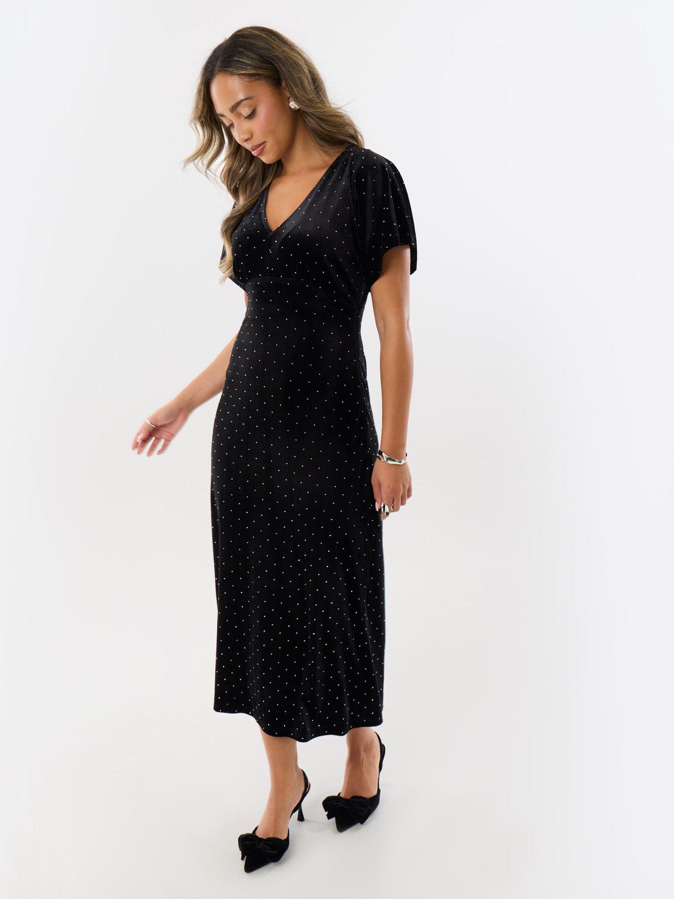 Image 1 of 4 of Threadbare Womens Miriam Hotfix Underbust Midi Dress - Black