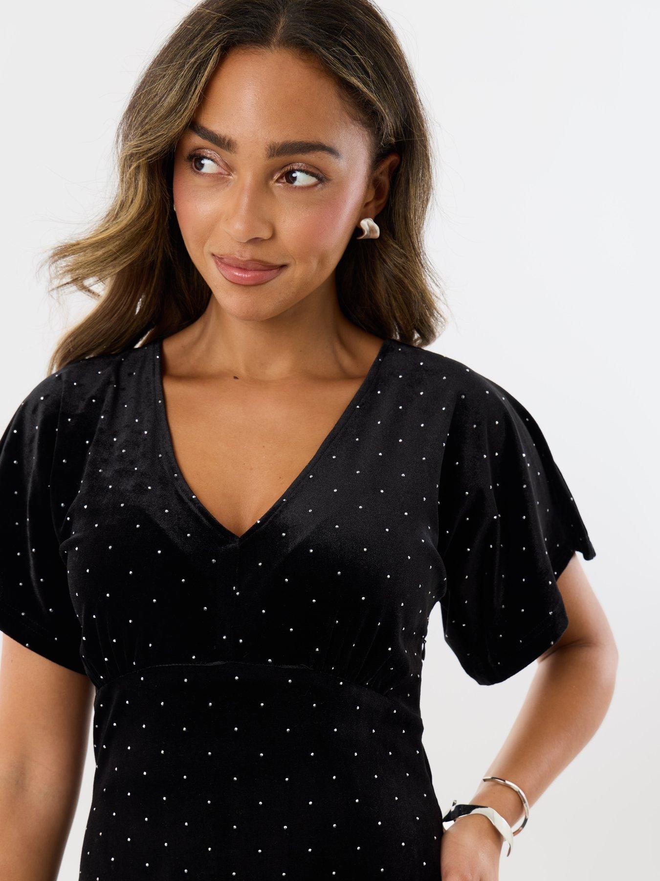Image 4 of 4 of Threadbare Womens Miriam Hotfix Underbust Midi Dress - Black
