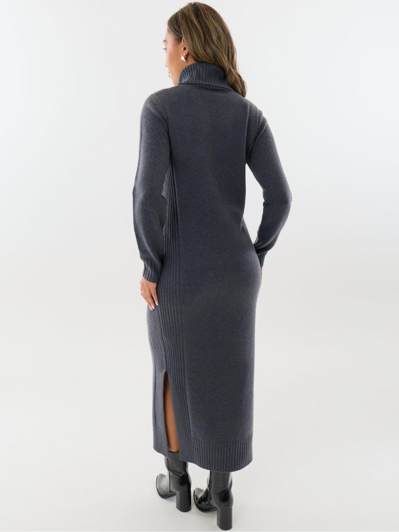 Image 2 of 4 of Threadbare Turtle Neck Maxi Jumper Dress In Charcoal Grey