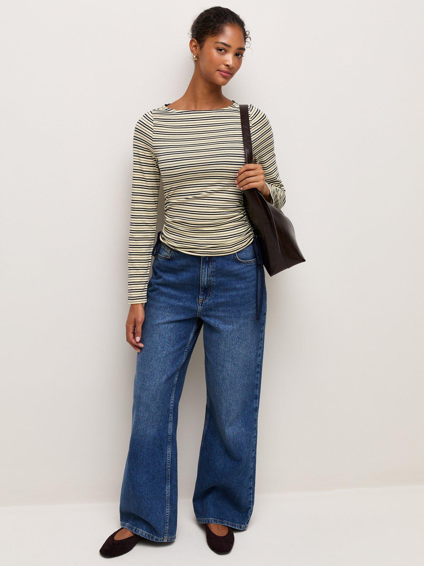 Image 3 of 6 of New Look Womens Tie-Side Corset Waist Striped Long Sleeve Top- Blue