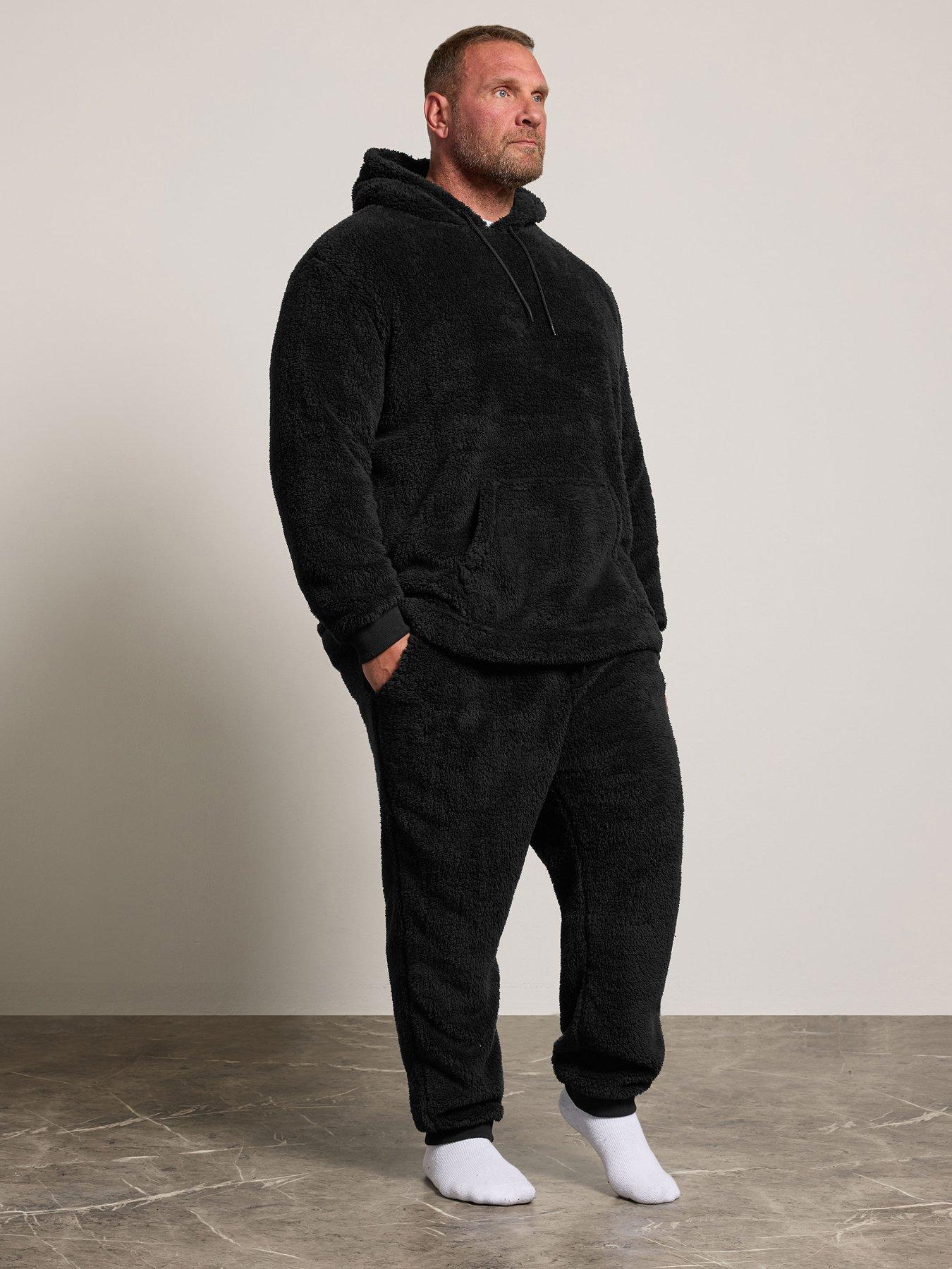 BadRhino Mens Plush Fleece Hooded Lounge Set, Black, Size 2Xl, Men
