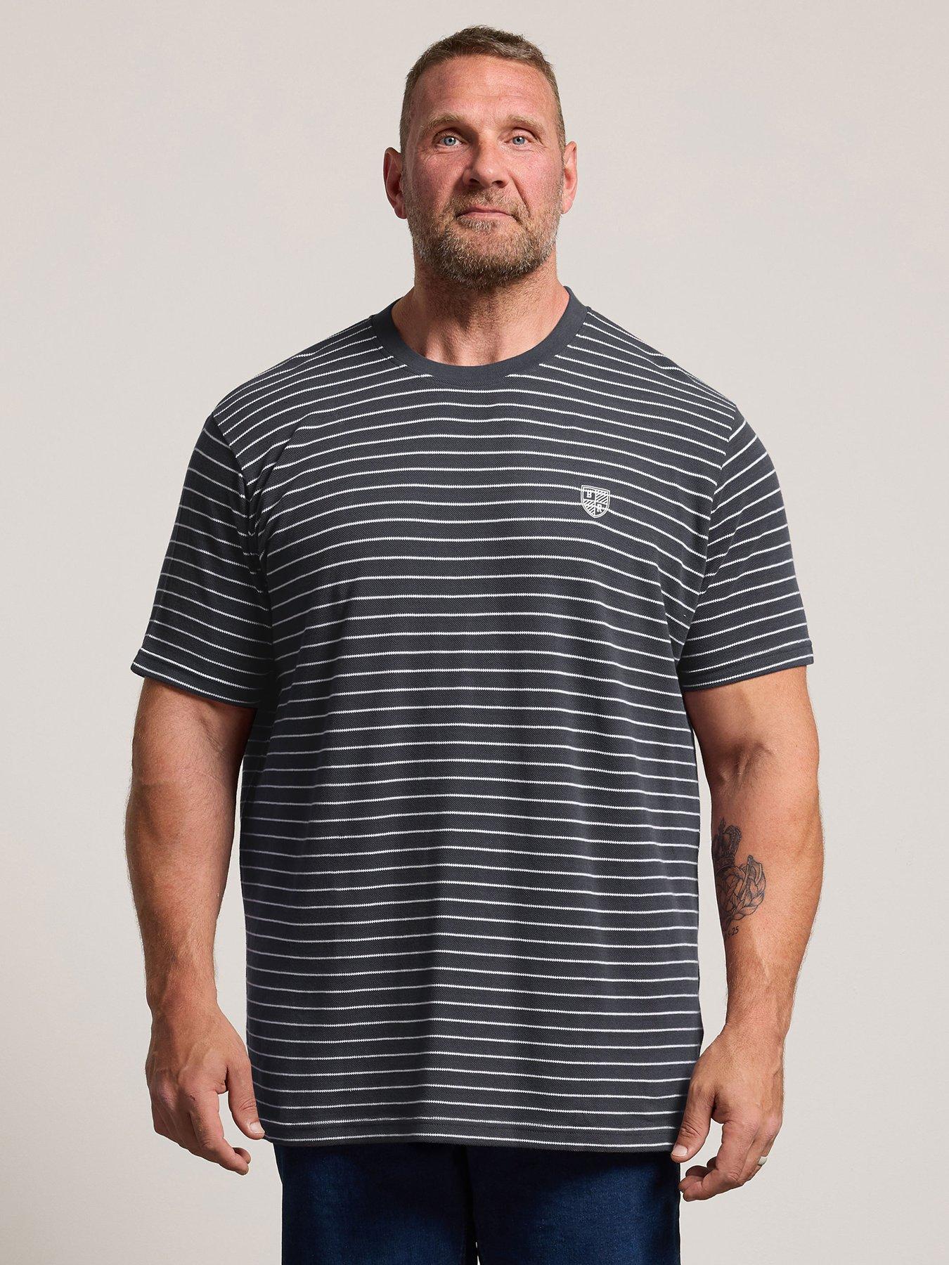 BadRhino Mens Stripe Crew Neck T-Shirt, Brown, Size 4Xl, Men