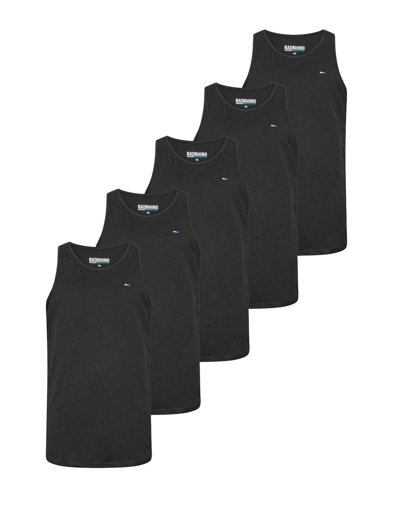 BadRhino Mens Longline 5 Pack Vests, Black, Size 4Xl, Men