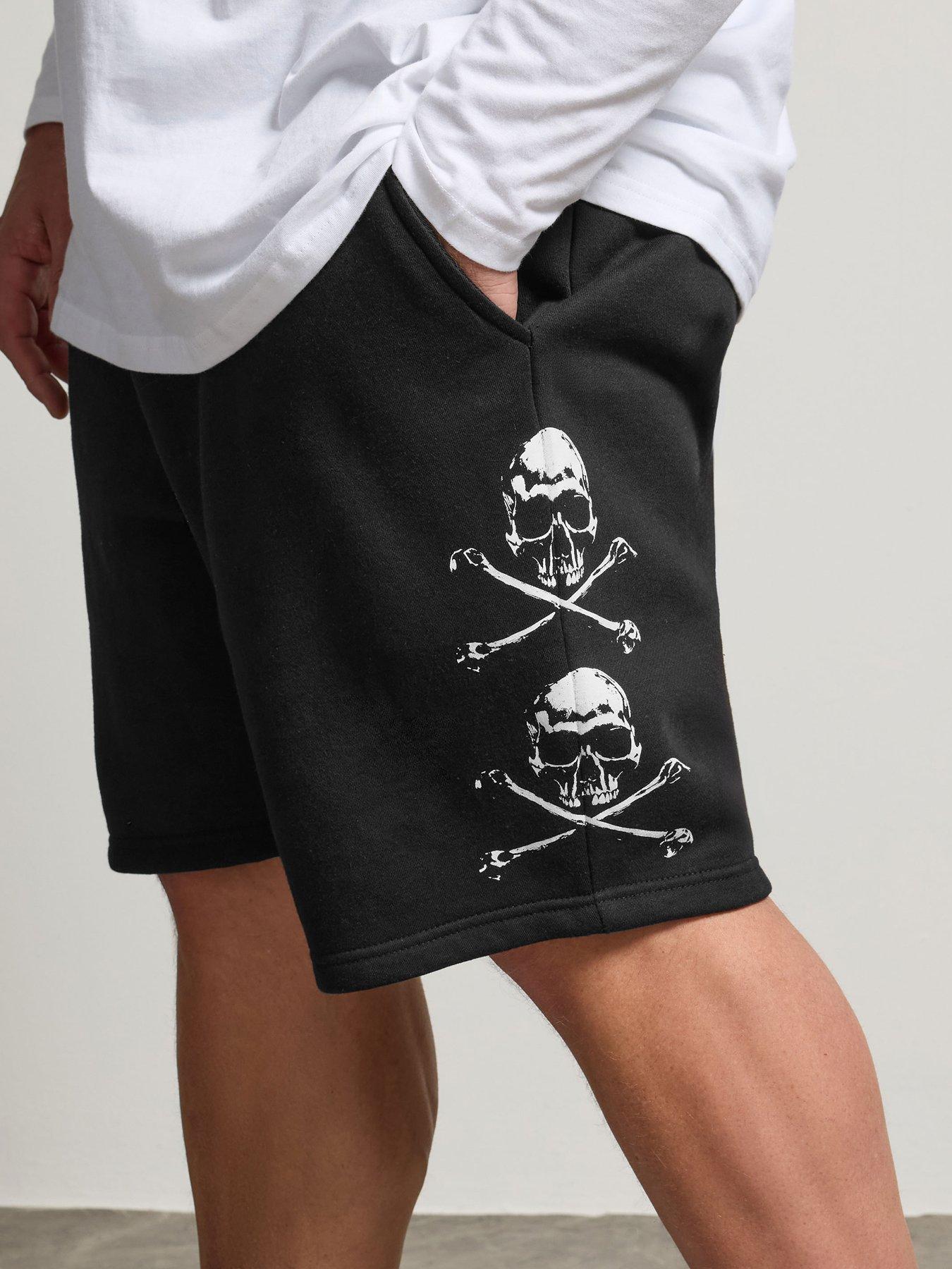 Image 4 of 4 of BadRhino Mens Skull Print Drawcord Jogger Shorts - Black