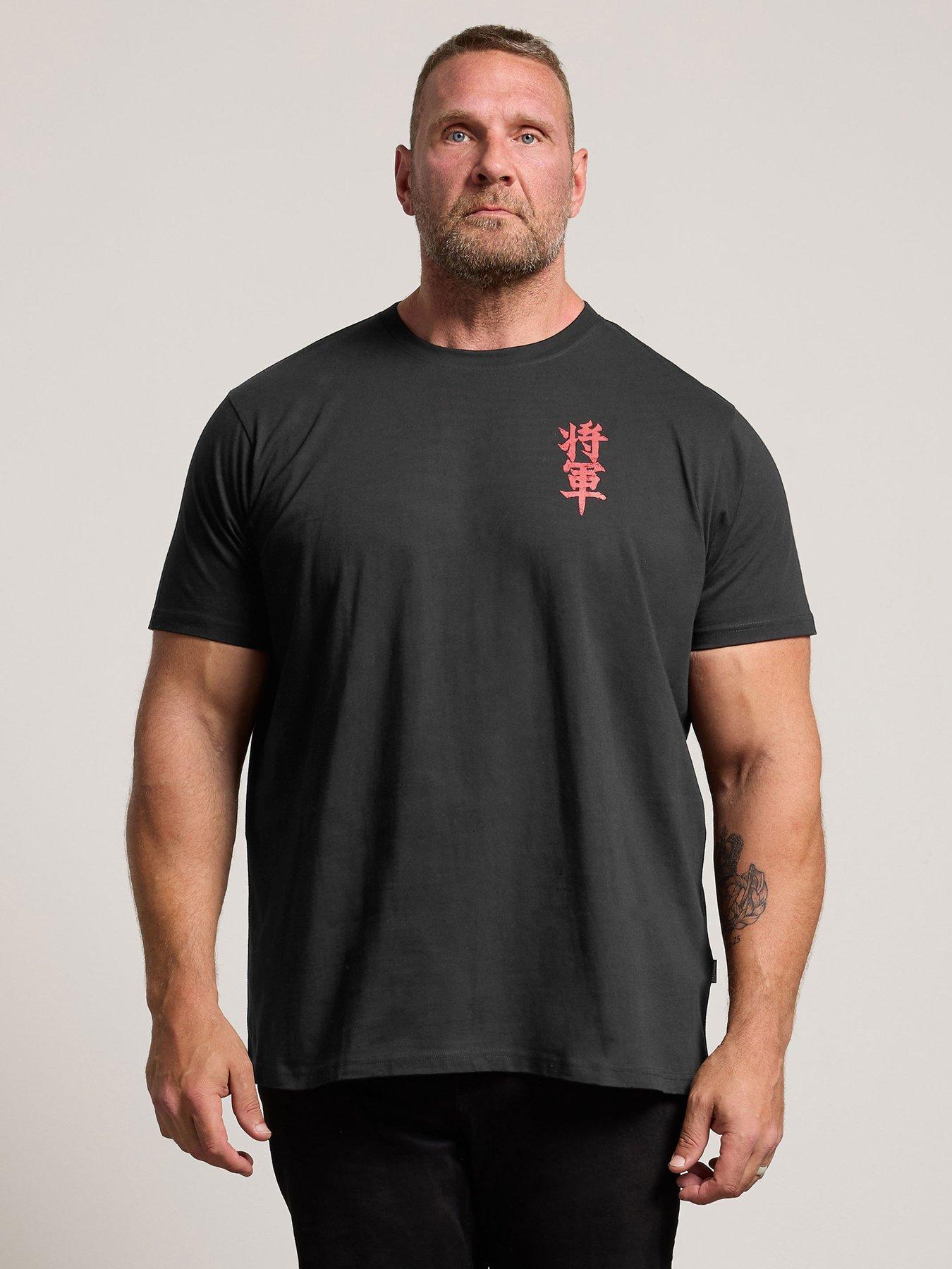 BadRhino Mens Samurai Back Print Crew Neck T-Shirt, Black, Size 4Xl, Men