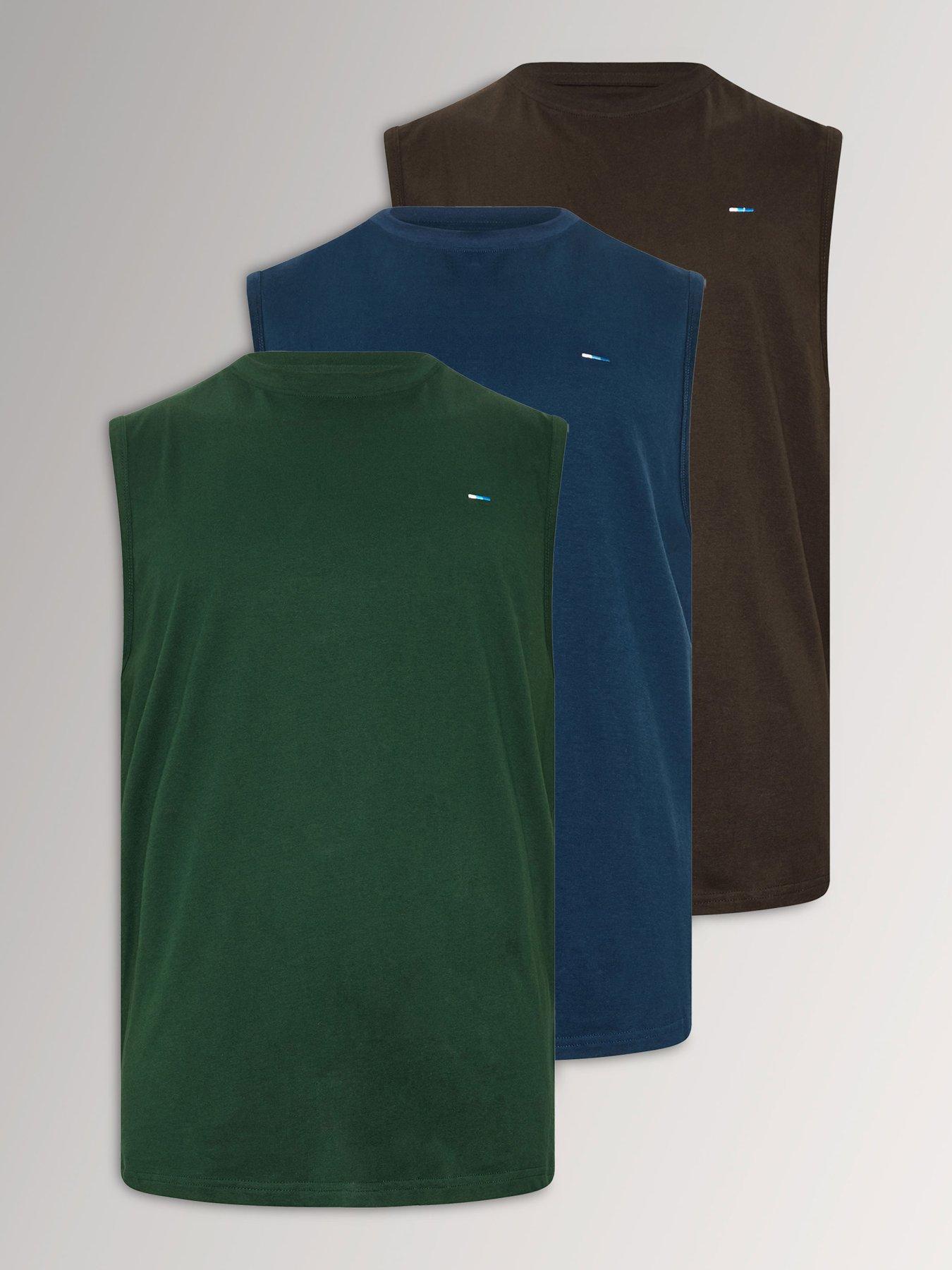 BadRhino Mens 3 Pack Sleeveless Crew Neck Muscle Vests, Brown, Size 5-6Xl, Men
