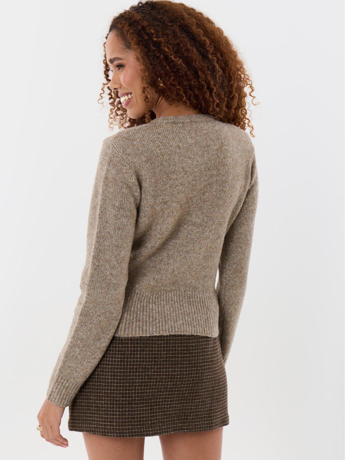 Image 2 of 4 of Threadbare Knitted Cardigan With Shoulder Pads In Beige