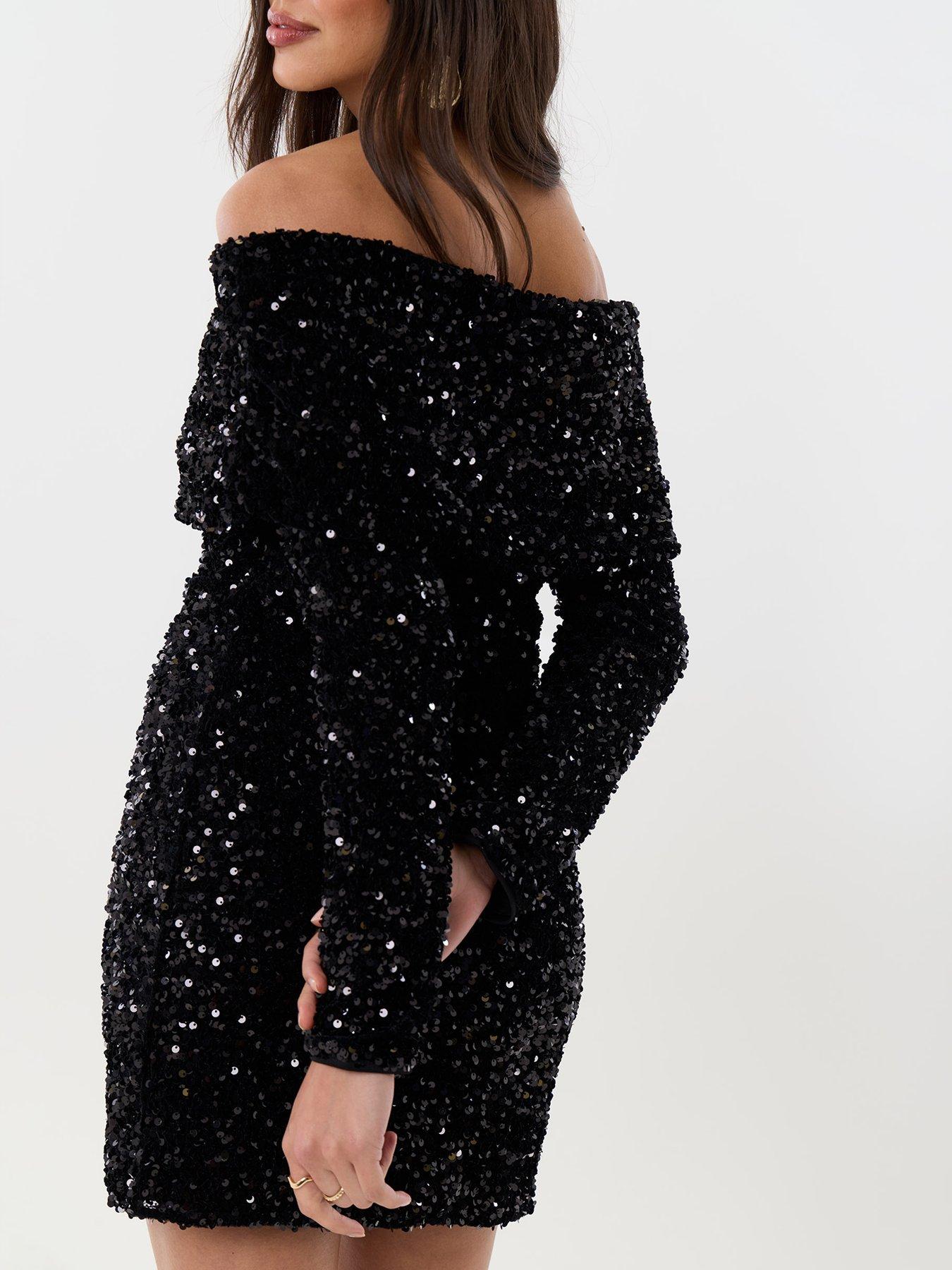 Image 2 of 4 of Threadbare Sequin Bardot Mini Dress In Black