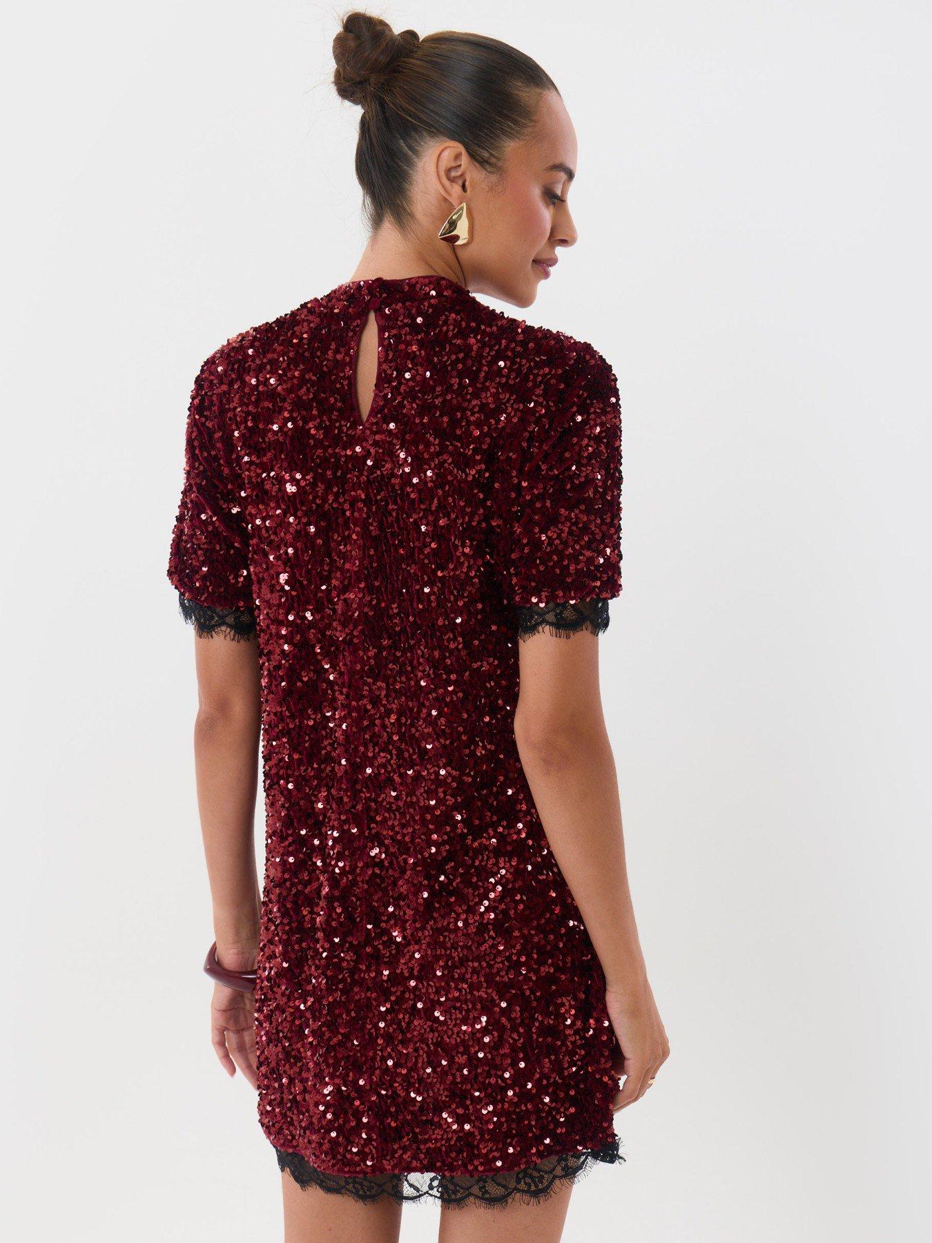 Image 2 of 6 of Threadbare Ladies Tamara Short&nbsp;Sleeve Mini Dress - Burgundy&nbsp;