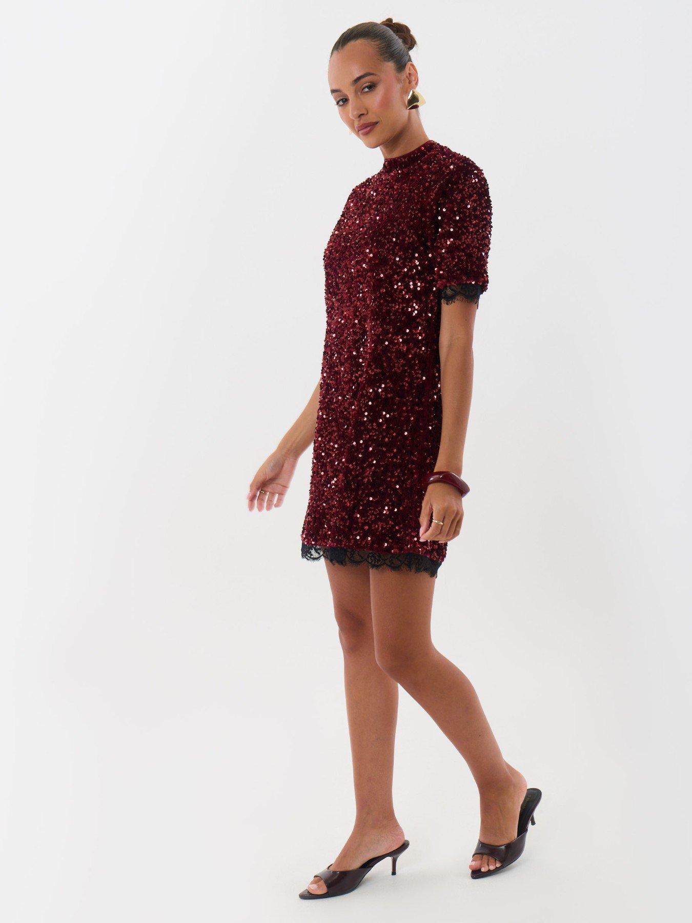 Image 3 of 6 of Threadbare Ladies Tamara Short&nbsp;Sleeve Mini Dress - Burgundy&nbsp;