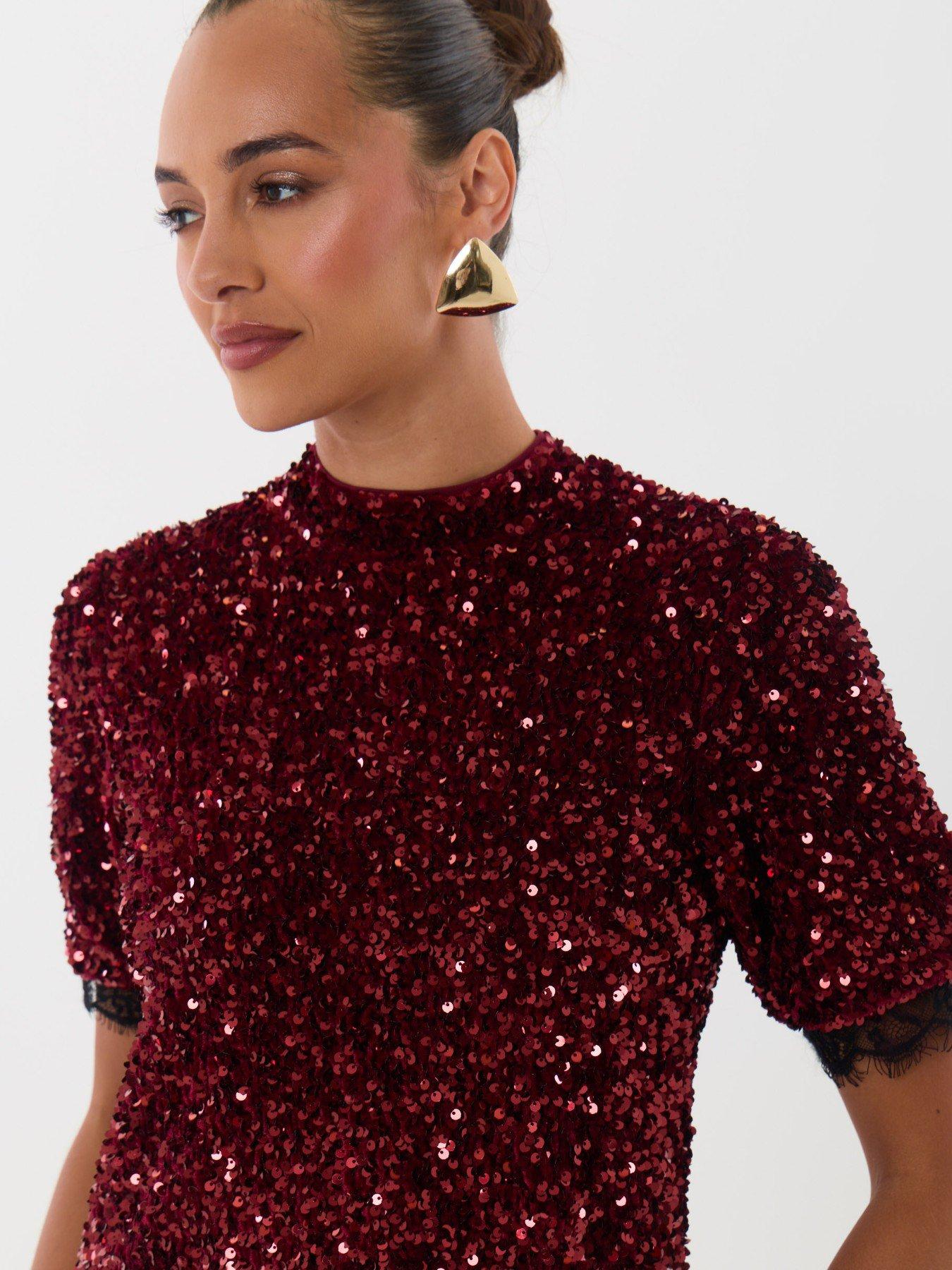 Image 4 of 6 of Threadbare Ladies Tamara Short&nbsp;Sleeve Mini Dress - Burgundy&nbsp;