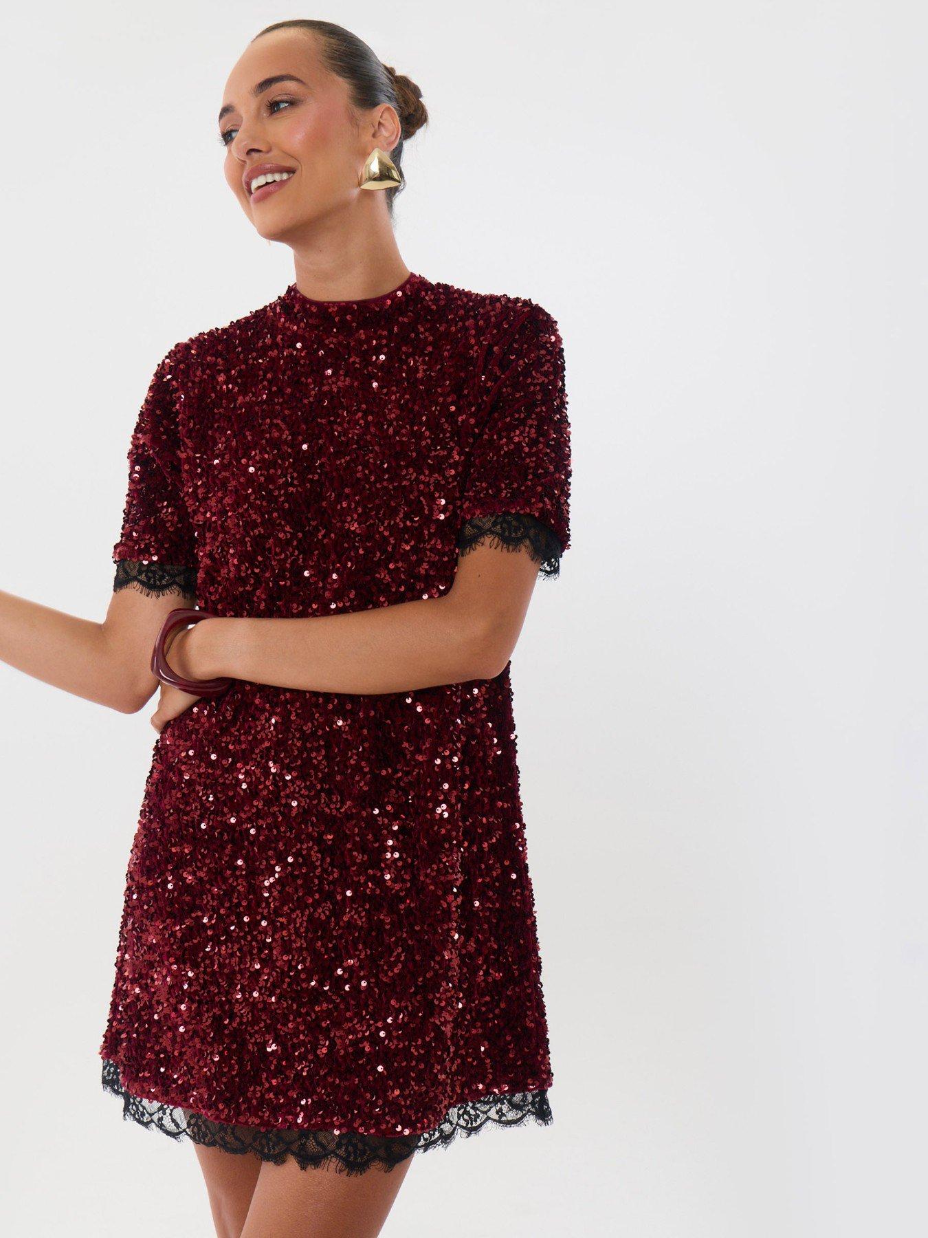Image 6 of 6 of Threadbare Ladies Tamara Short&nbsp;Sleeve Mini Dress - Burgundy&nbsp;