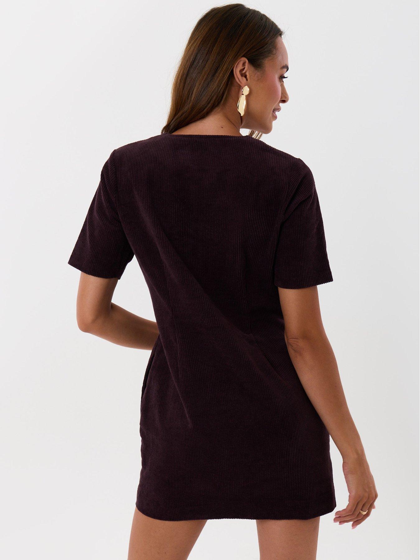 Image 2 of 4 of Threadbare Womens Button-Down Corduroy Mini Dress - Purple