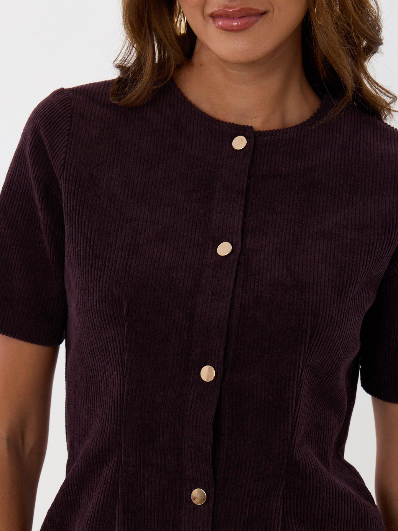 Image 4 of 4 of Threadbare Womens Button-Down Corduroy Mini Dress - Purple