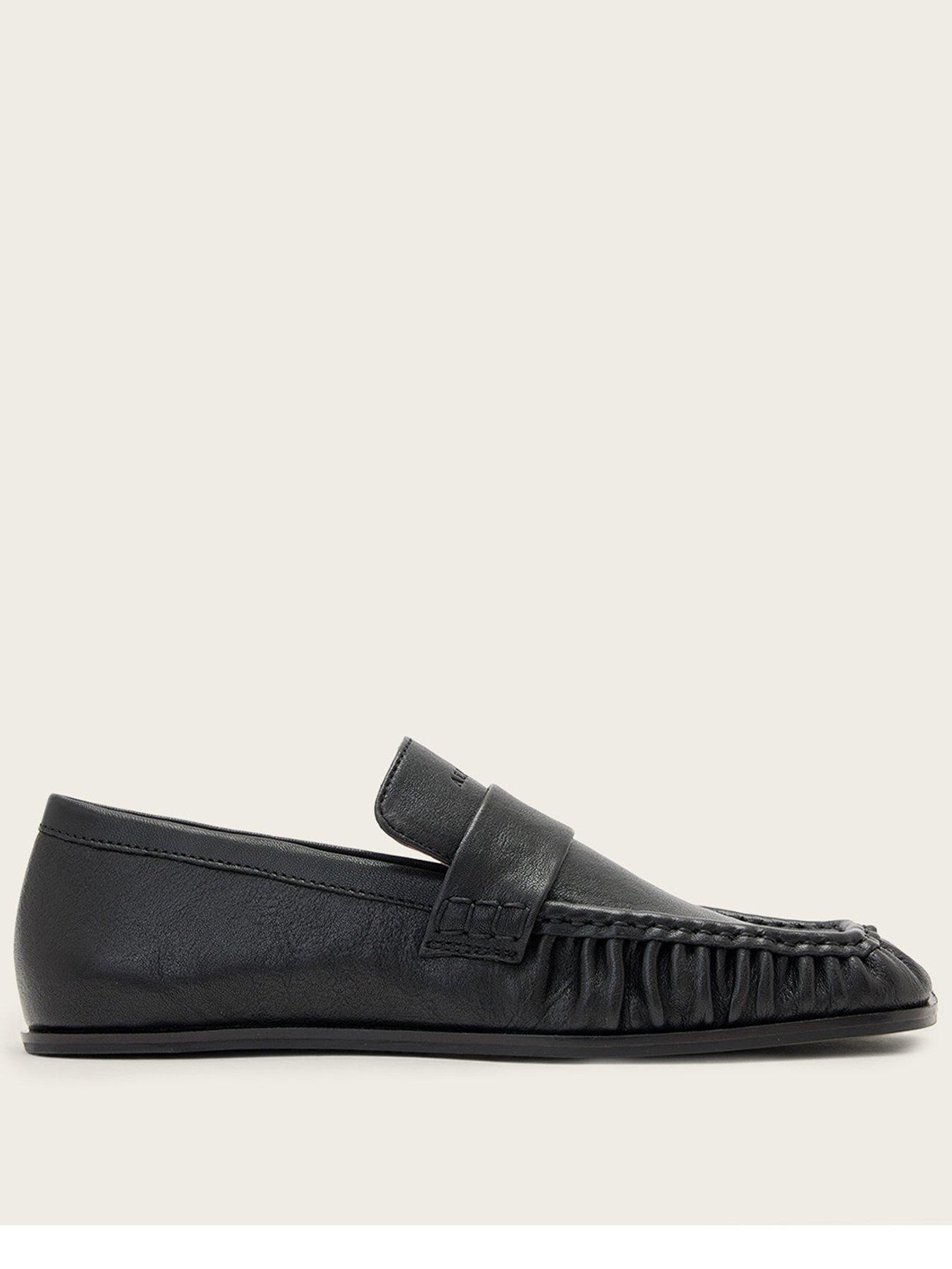 Image 1 of 7 of AllSaints Womens Julie Square Toe Leather Loafers - Black