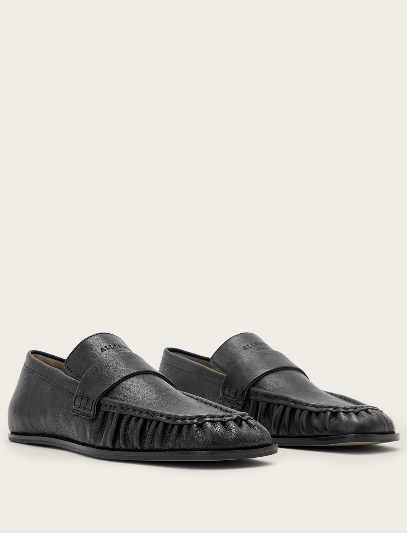 Image 2 of 7 of AllSaints Womens Julie Square Toe Leather Loafers - Black