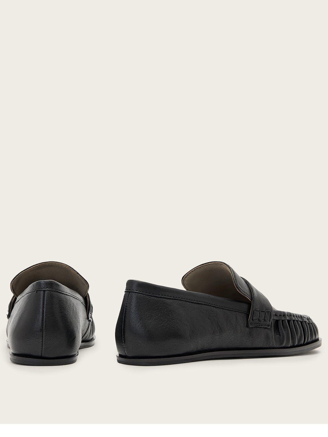 Image 3 of 7 of AllSaints Womens Julie Square Toe Leather Loafers - Black