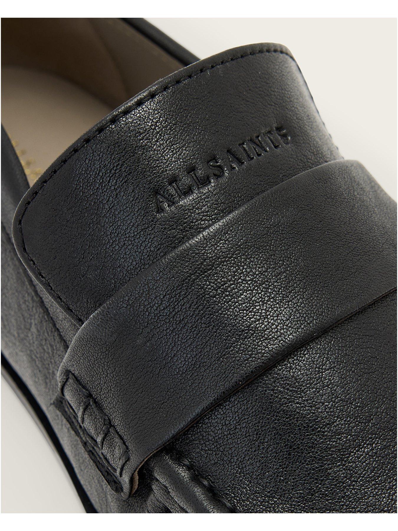 Image 4 of 7 of AllSaints Womens Julie Square Toe Leather Loafers - Black