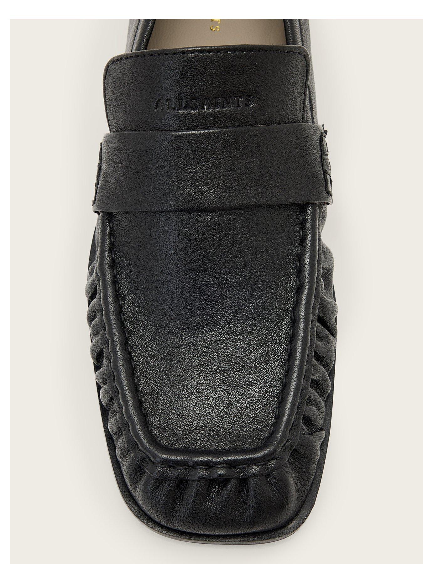 Image 5 of 7 of AllSaints Womens Julie Square Toe Leather Loafers - Black