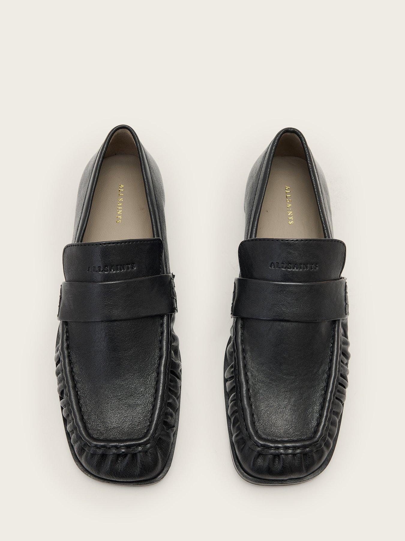 Image 6 of 7 of AllSaints Womens Julie Square Toe Leather Loafers - Black
