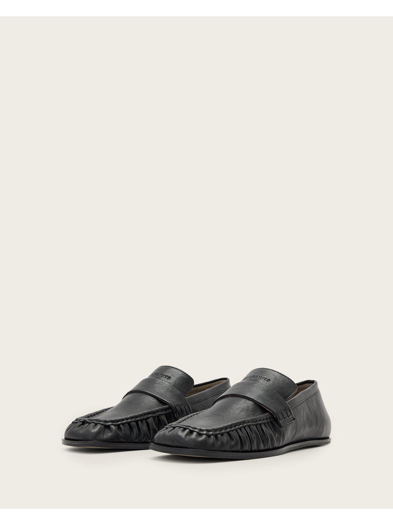 Image 7 of 7 of AllSaints Womens Julie Square Toe Leather Loafers - Black