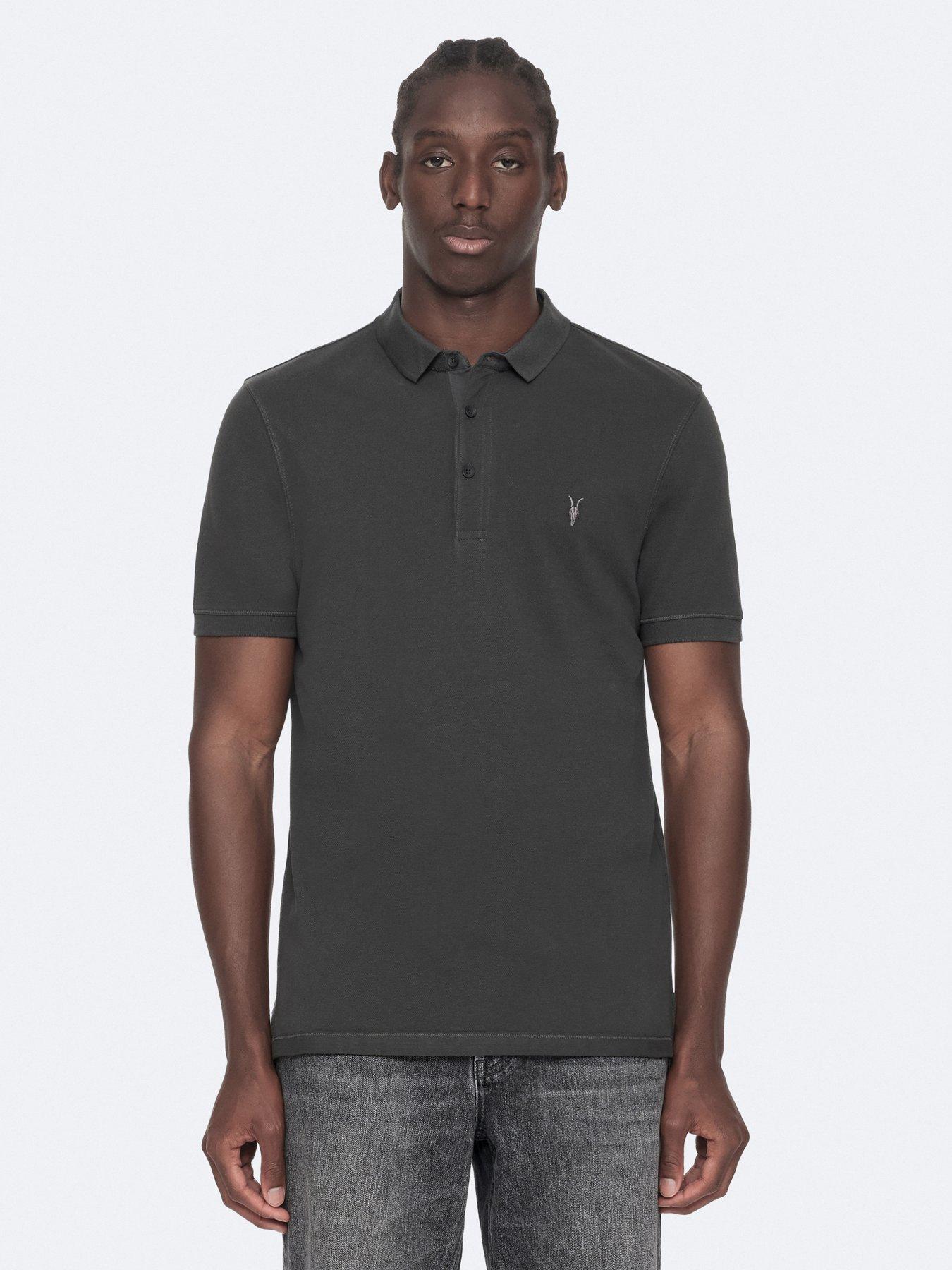 AllSaints Mens Reform Cotton Pique Polo Shirt, Grey, Size Xl, Men