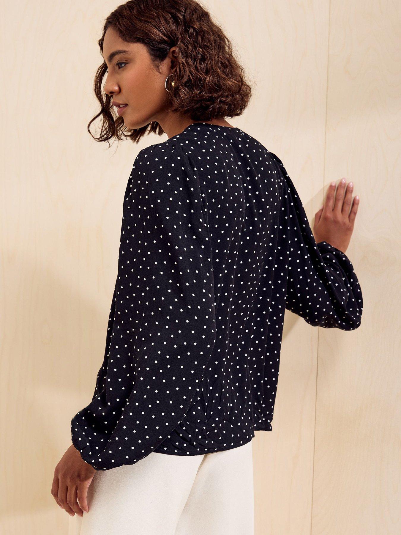 Image 2 of 5 of Friends Like These Black Spot Long Sleeve Tie Neck Top