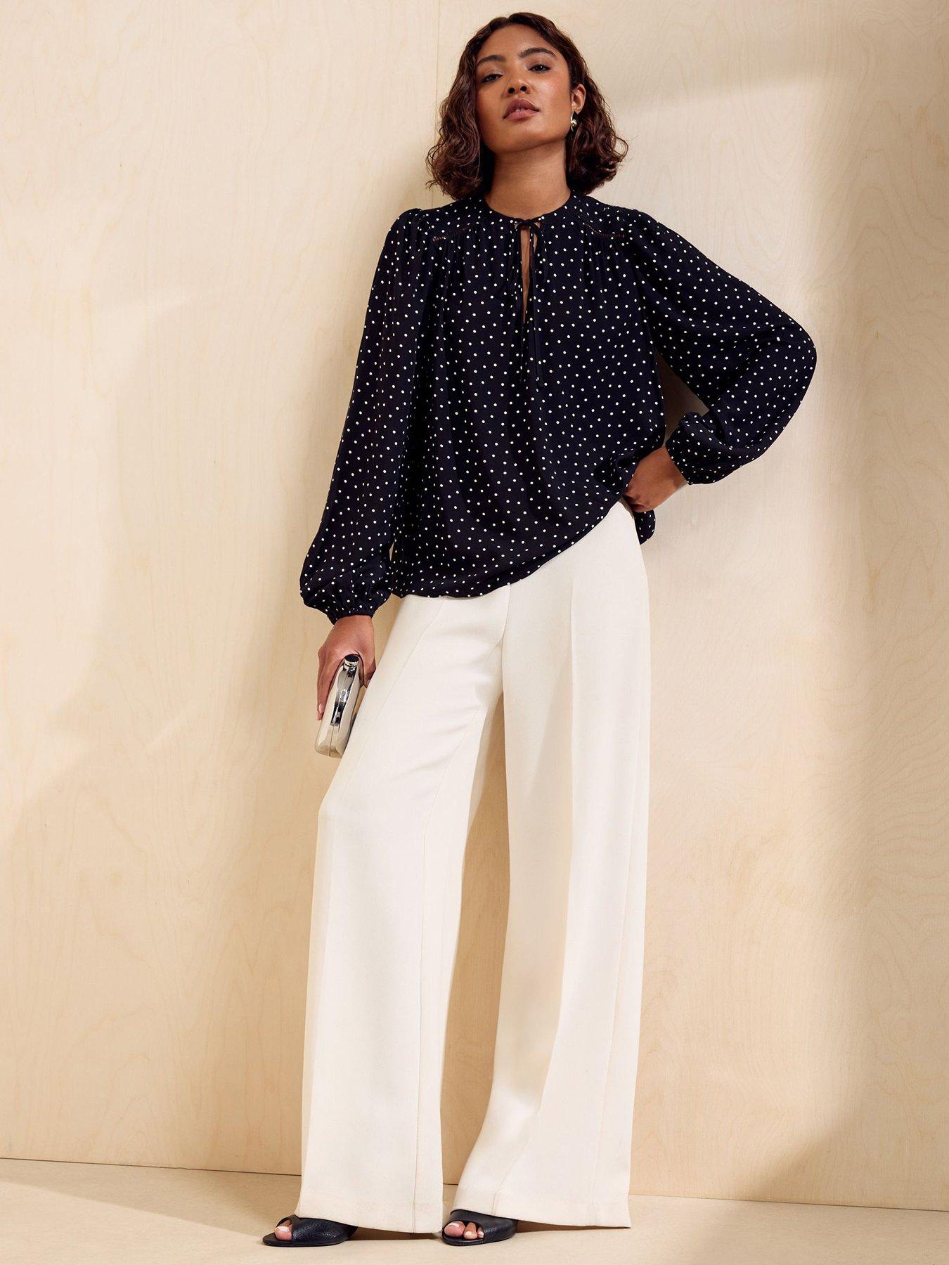 Image 3 of 5 of Friends Like These Black Spot Long Sleeve Tie Neck Top