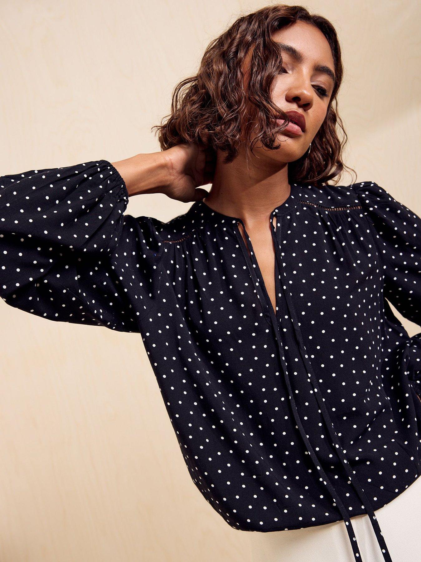Image 5 of 5 of Friends Like These Black Spot Long Sleeve Tie Neck Top