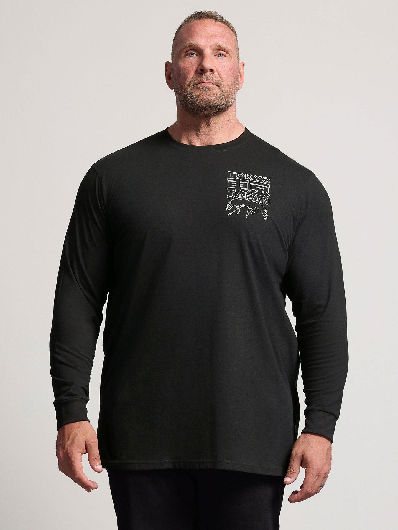BadRhino Mens Extra Long Tokyo Print Long Sleeve T-Shirt, Black, Size 5-6Xl, Men