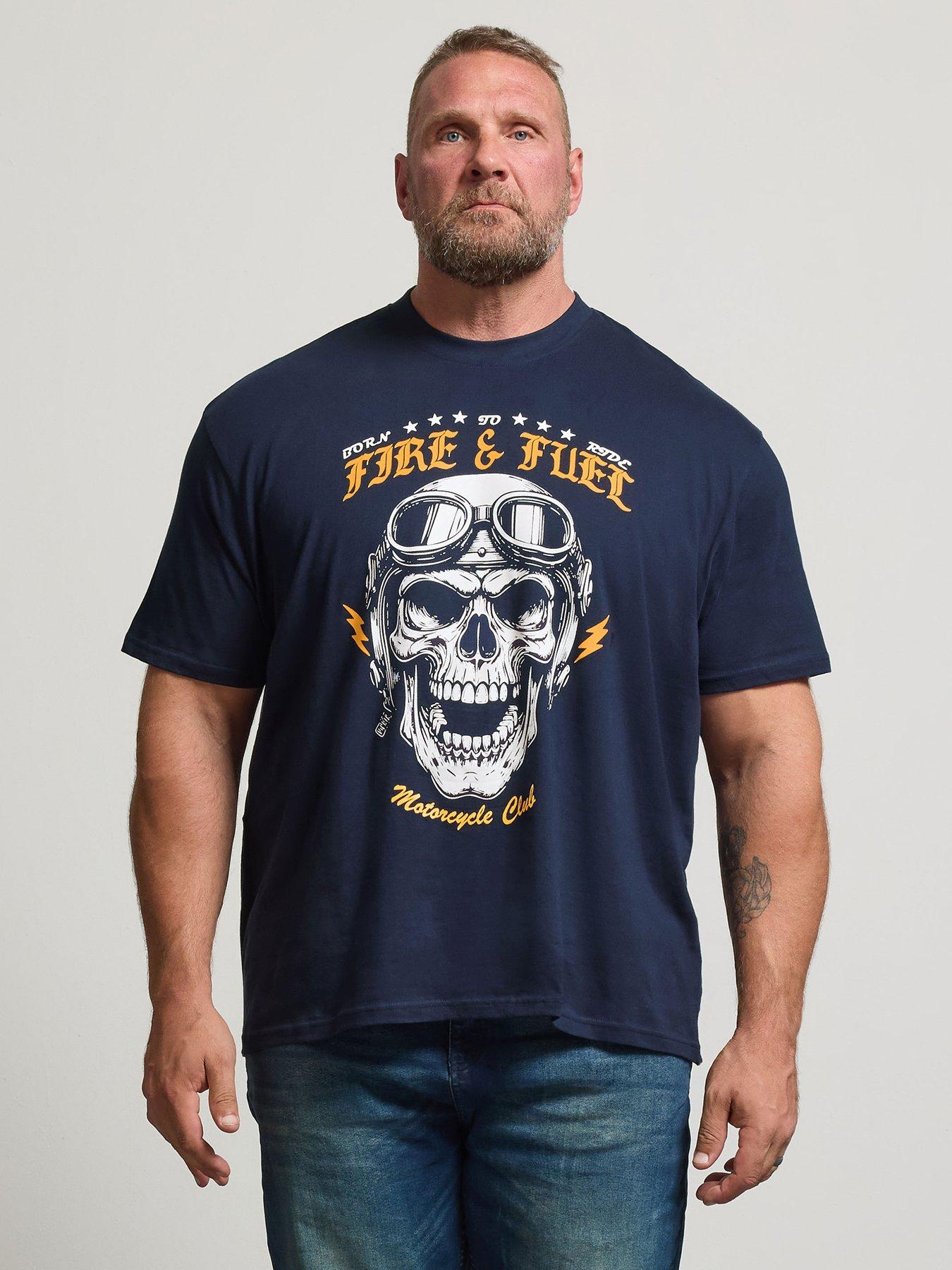 Badrhino Mens Skull Graphic Cotton T-Shirt - Blue