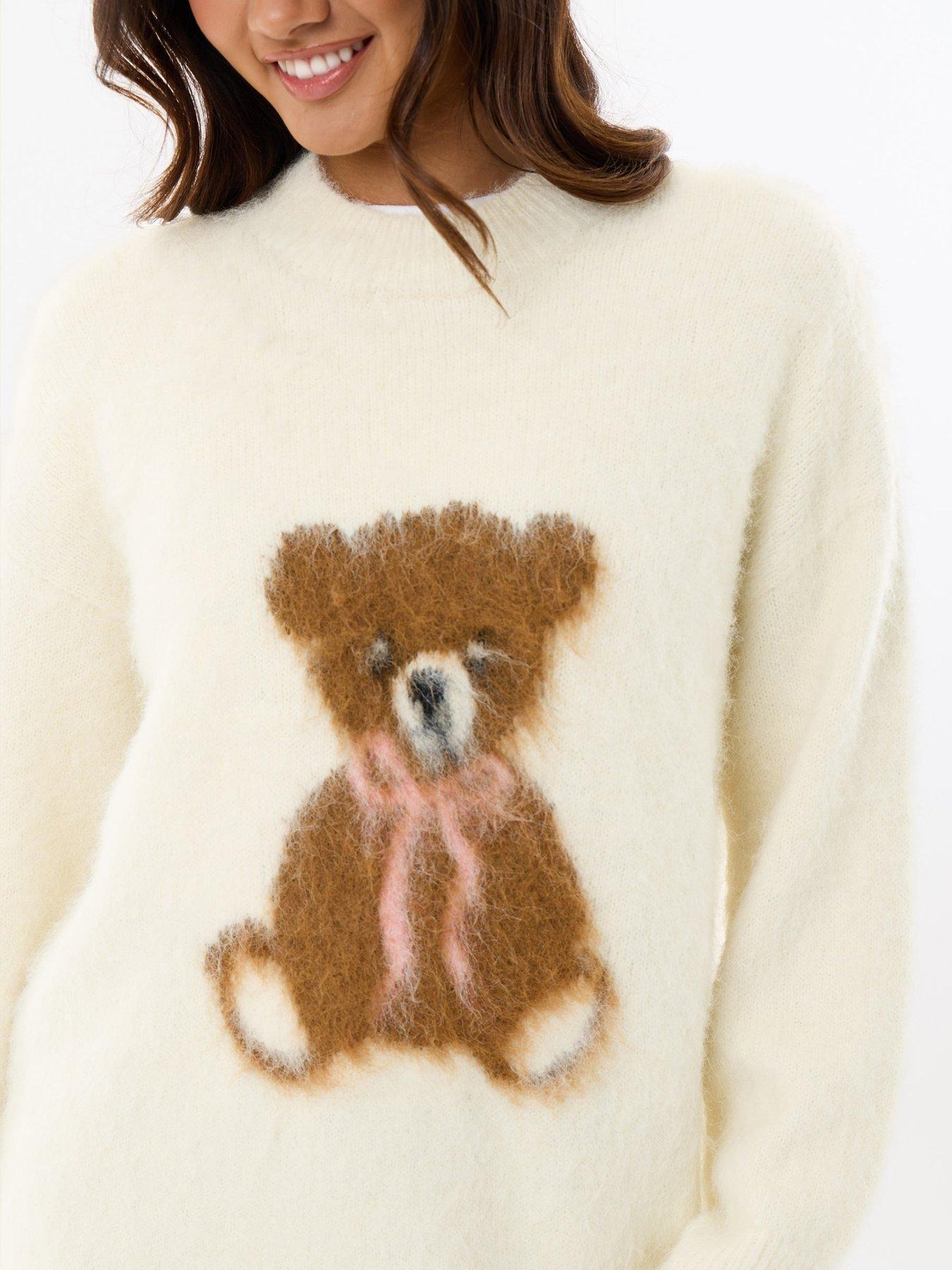 Image 4 of 4 of Threadbare Womens Teddy Bear Graphic Crew Neck Jumper - Ecru