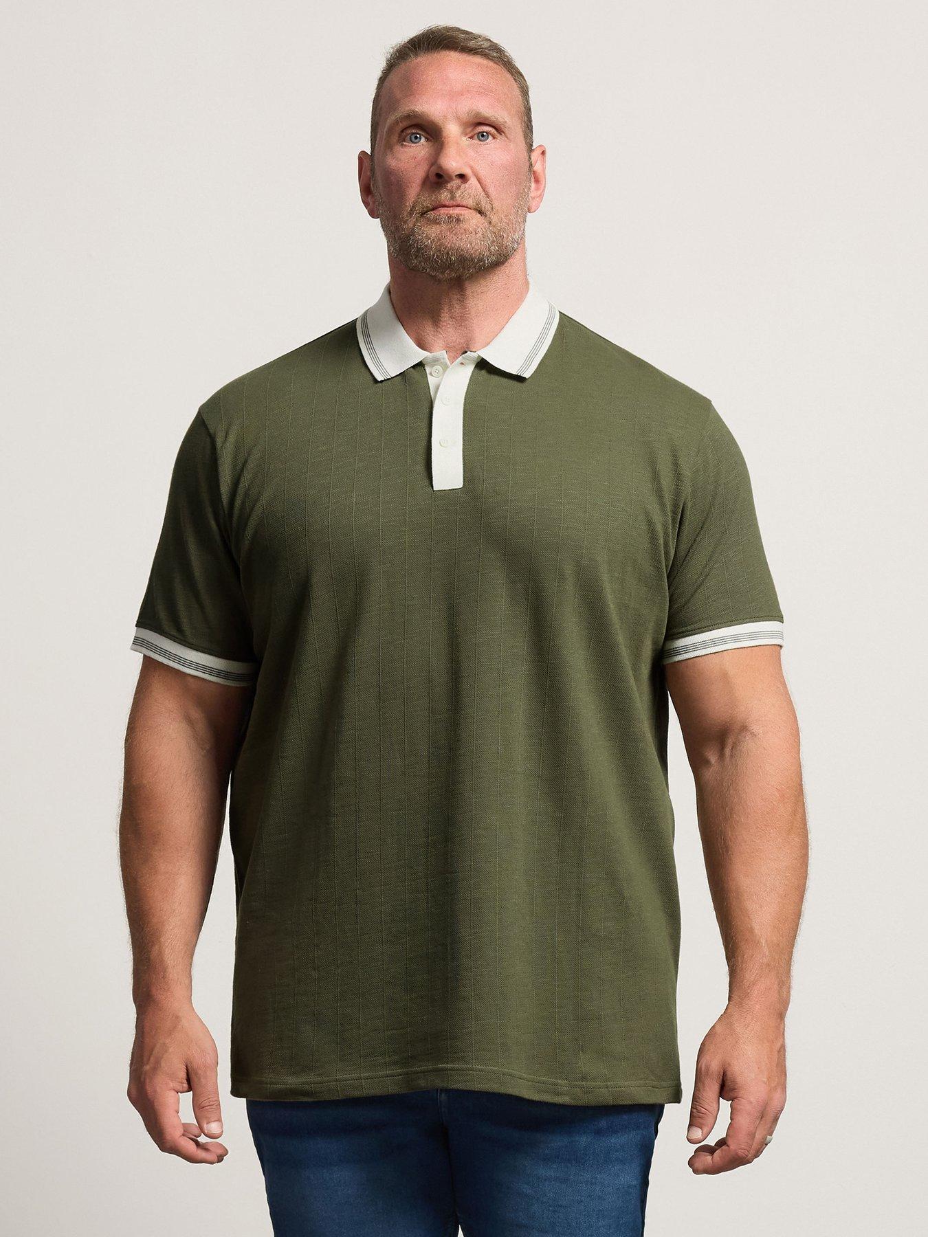 BadRhino Mens Mini Check Contrast Collar Polo Shirt, Green, Size 4Xl, Men