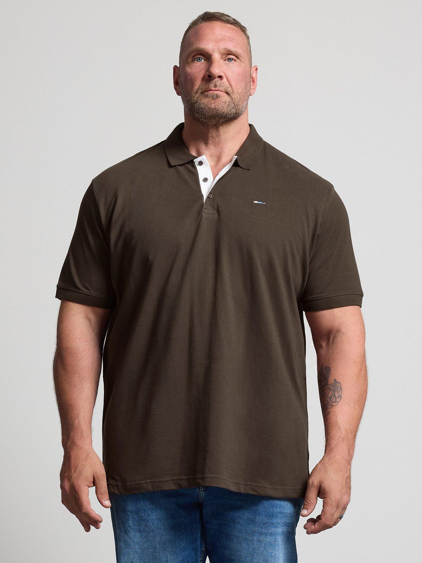 BadRhino Mens Contrast Button Placket Cotton Polo Shirt, Brown, Size Xl, Men
