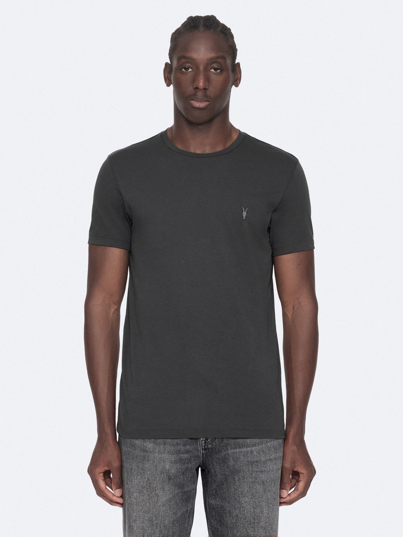 AllSaints Mens Crew Neck Plain Logo T-Shirt, Grey, Size Xs, Men
