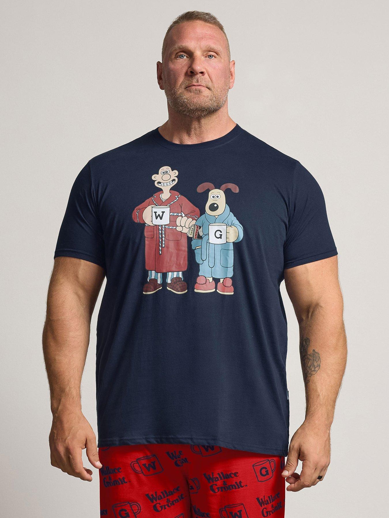 BadRhino Mens Big & Tall Wallace & Gromit Graphic Cotton Pyjama Set, Blue, Size 7-8Xl, Men