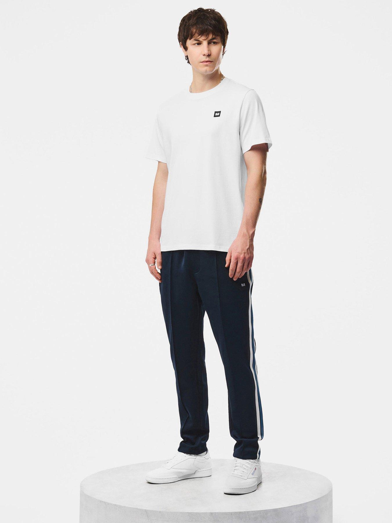 Image 1 of 6 of Weekend Offender Mens Cultra Stretch Side Stripe Track Trousers - Navy