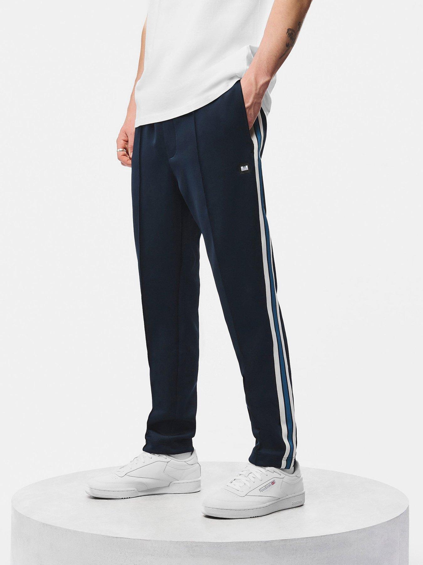 Image 2 of 6 of Weekend Offender Mens Cultra Stretch Side Stripe Track Trousers - Navy