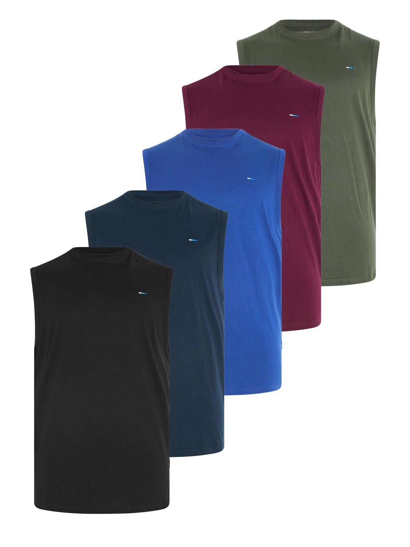 BadRhino Mens 5 Pack Sleeveless Crew Neck Muscle Vests, Black, Size 4Xl, Men