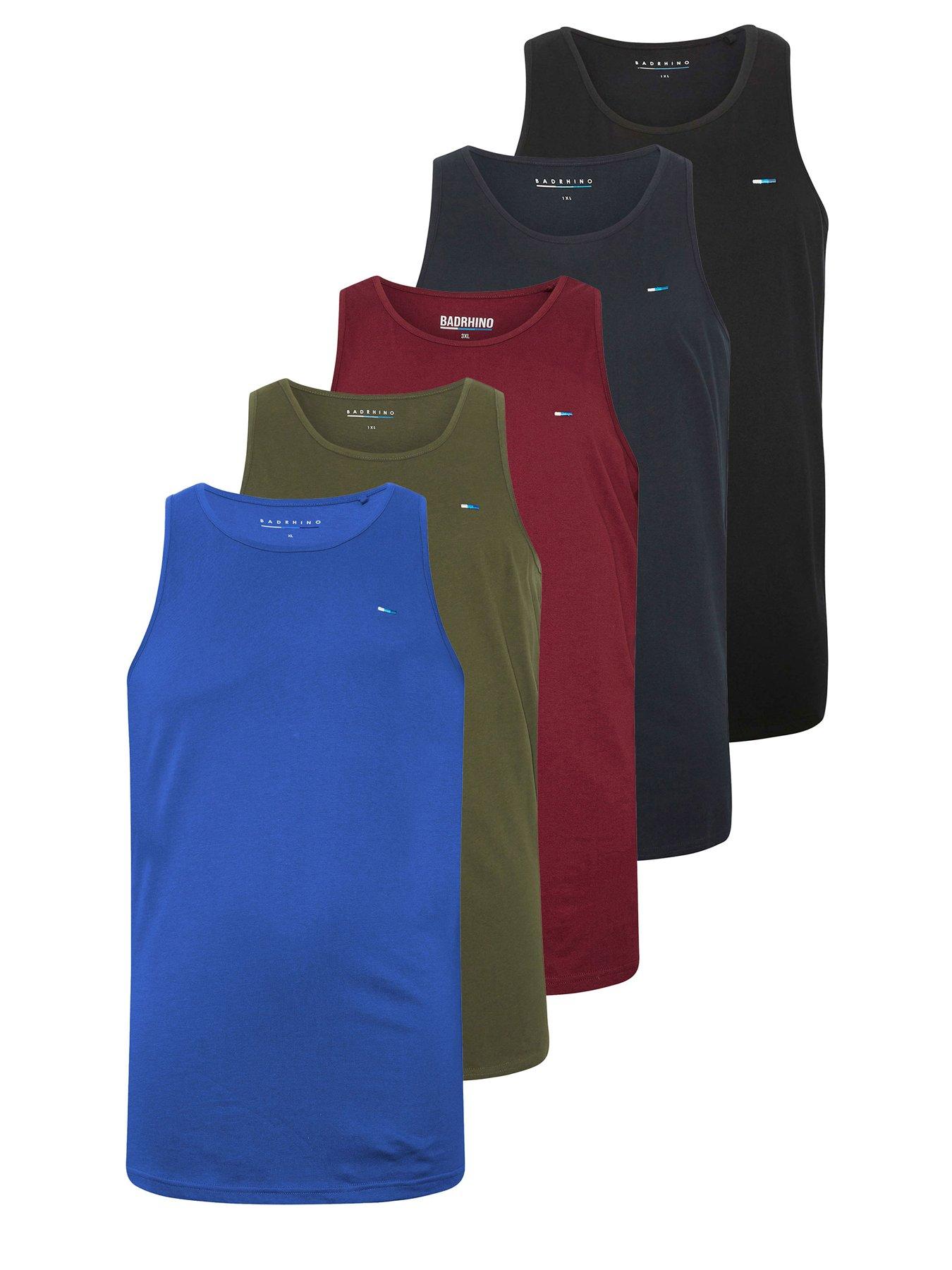 BadRhino Mens 5 Pack Cotton Sleeveless Muscle Vests, Black, Size 4Xl, Men